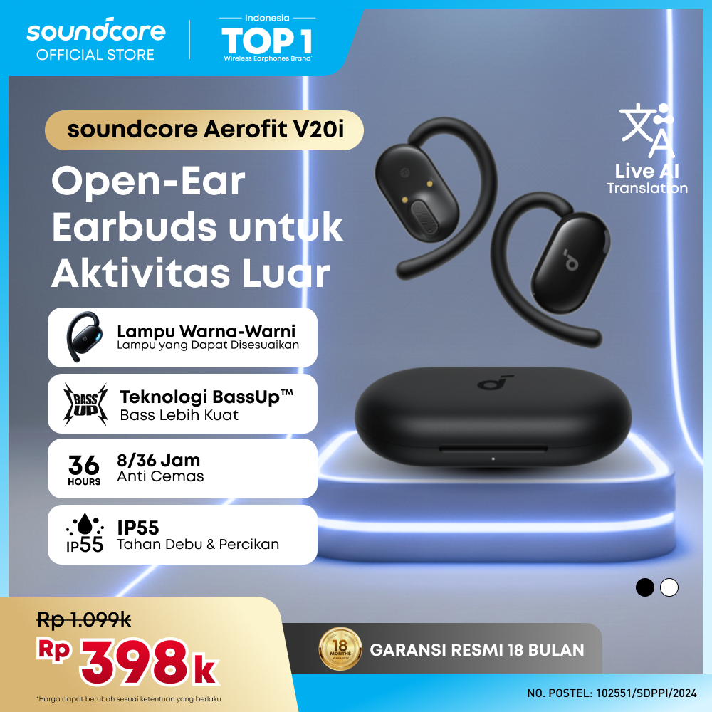 Soundcore by Anker AeroFit V20i OWS Open-Ear Headphones Adjustable Ear Hooks Ultra-Comfort Snug Fit 