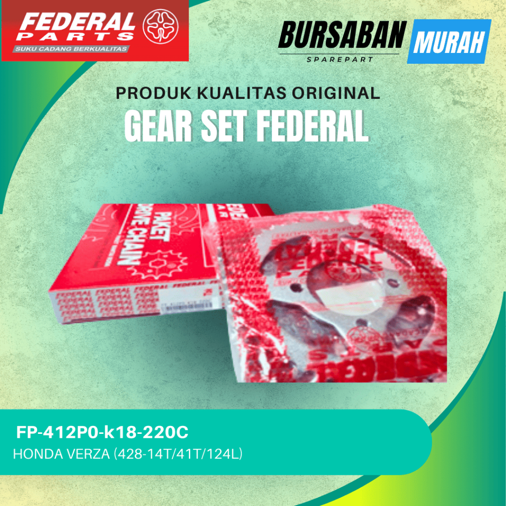 GEAR SET FEDERAL FP-412P0-k18-220C HONDA VERZA (428-14T/41T/124L) ORIGINAL MURAH