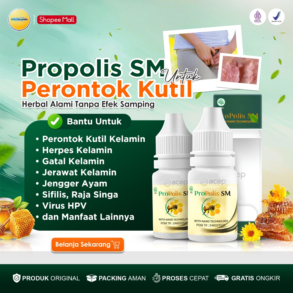 Propolis Sm Obat Kutil Kelamin Pria Wanita, Penghilang Kutil, HPV Kutilan Sifilis Gonore, Perontok K