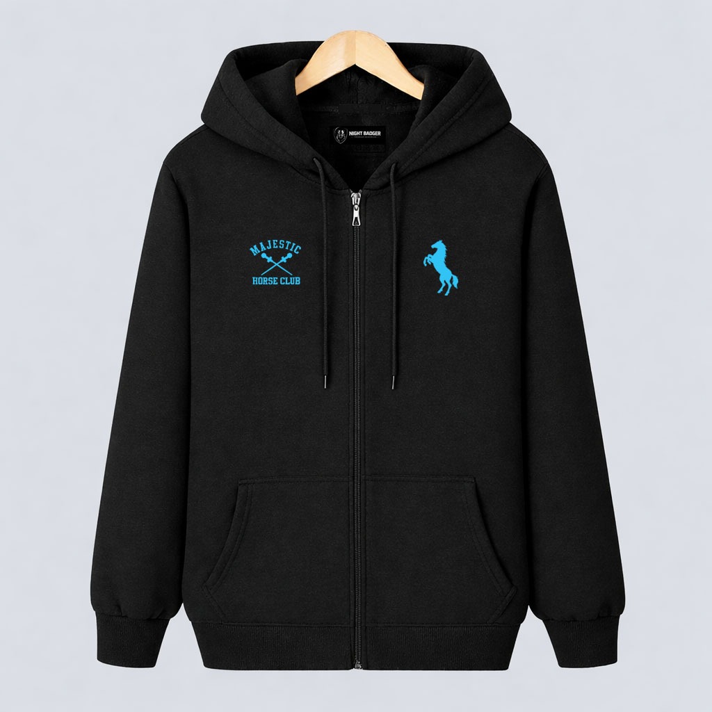 NIGHT BADGER Jaket Pria Wanita Logo Majesty Kuda Sky Blue Jacket Premium Unisex