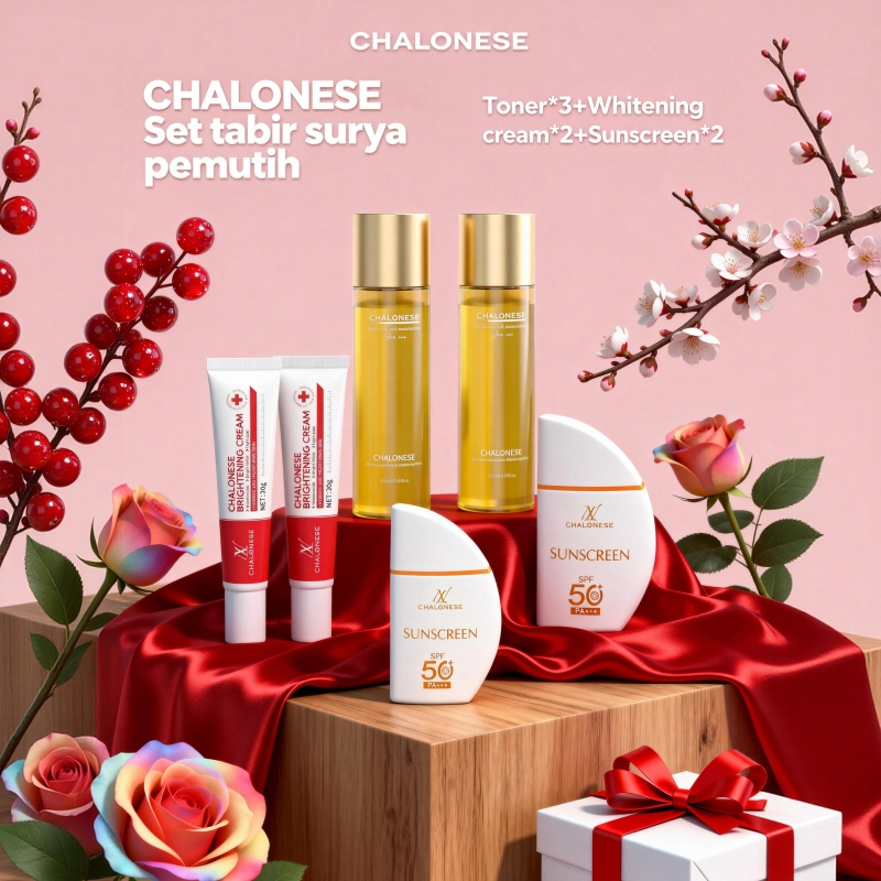 CHALONESE Paket Bundling Skincare Glow Whitening Series (Toner+cream whitening + sunscreen) COD GRAT