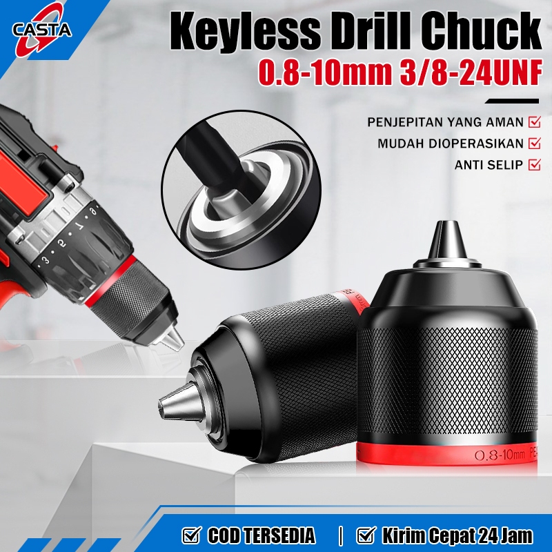 CASTA Kepala Bor 10mm Keyless Metal Auto Lock 0.8-10mm Anti Slip Kuat Tahan Panas Presisi Cocok Bor 
