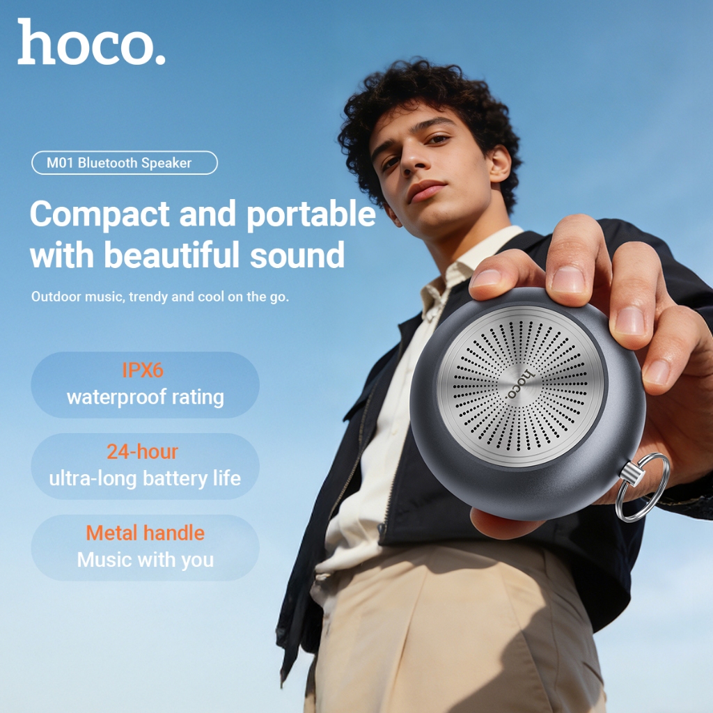 New Hoco M01 Speaker Bluetooth Nirkabel, Tahan Air IPX6, Portabel, TWS Speaker dengan Subwoofer Loga
