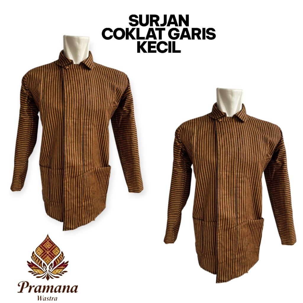 BAJU ADAT JAWA.PRIA DEWASA.BAJU SURJAN LURIK JAWA,COKLAT GARIS KECIL KAIN TENUN (DEWASA)