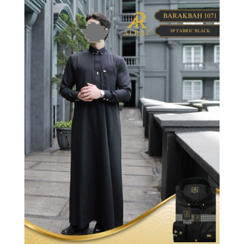 Jubah/Gamis Eksklusif Pria Alraz Original Barakbah Hitam Kerah Kemeja1071 | Jubah Muslim Premium Eks