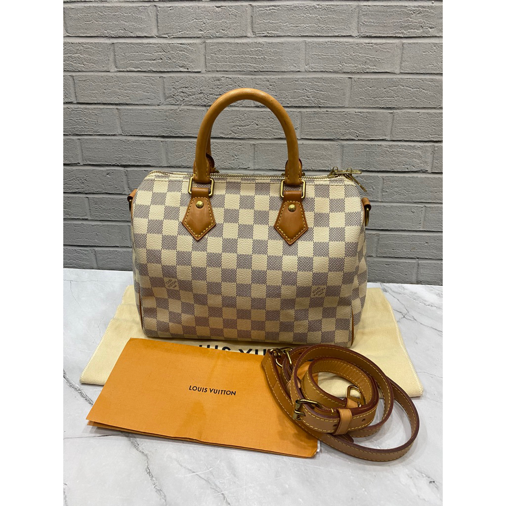 LV speedy bando azur 25 GHW 2019  Size 25 x 14 x 19 Cm Dustbag longstrap receipt