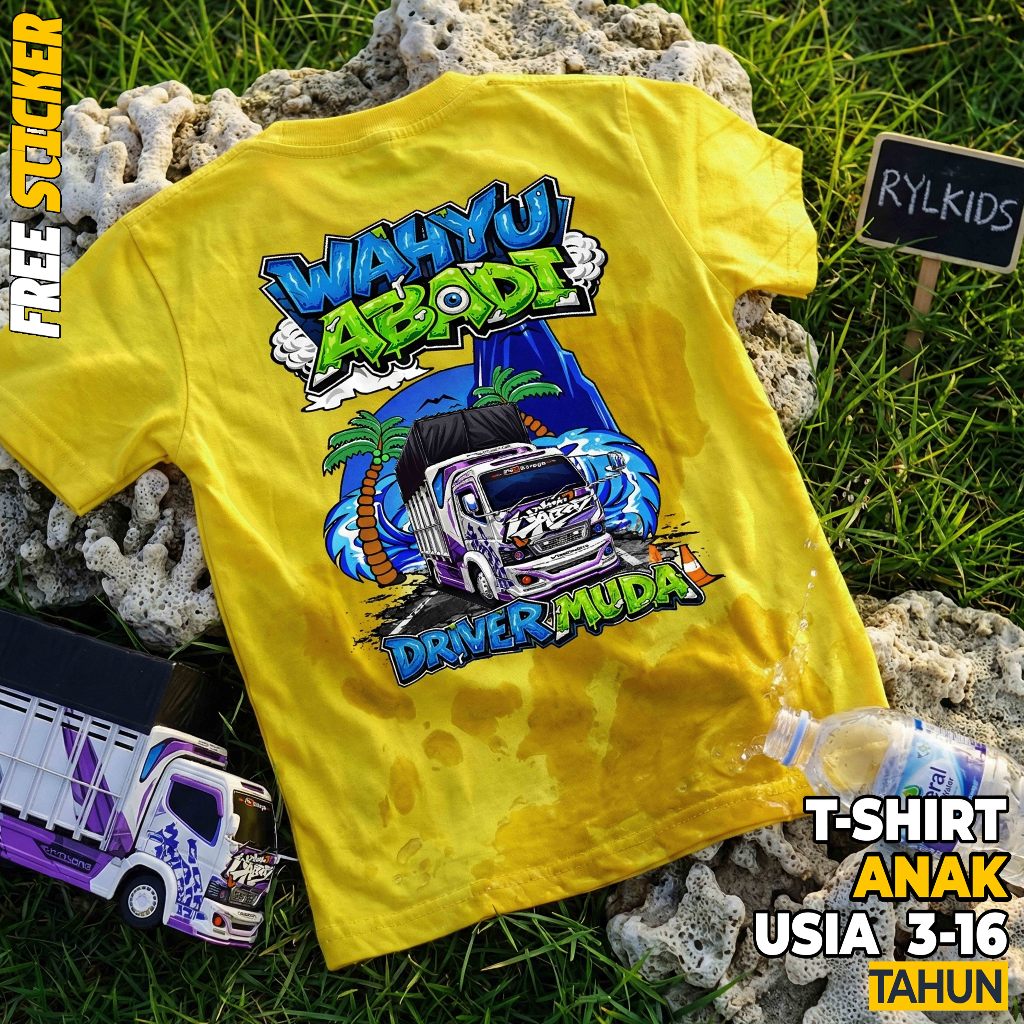 Kaos Truk Oleng Wahyu Abadi Viral - Baju Anak Laki Laki Keren Bahan Adem + Bonus Stiker (Size 3-16 T
