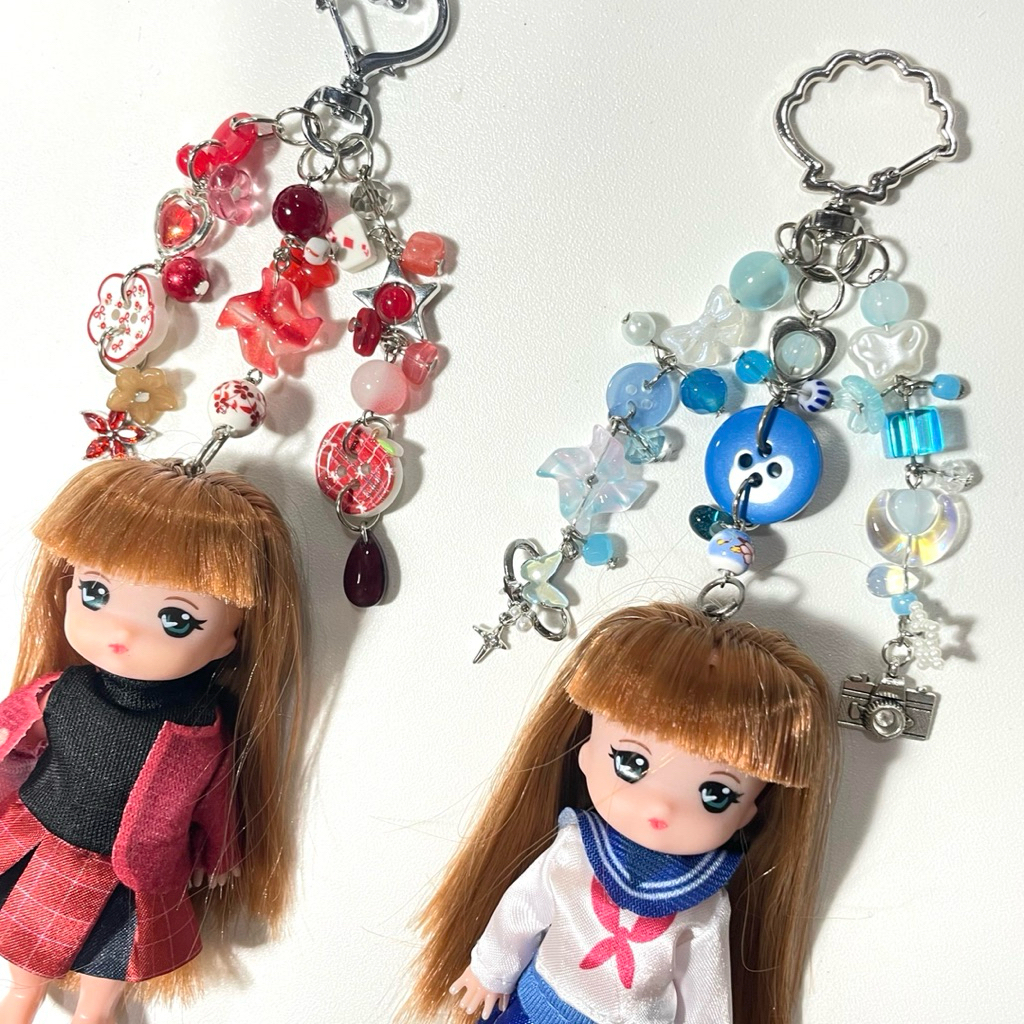 Rukkimoon - Cute Barbie Charm with beads | Daiso Barbie | Japanese Barbie | Blue Red