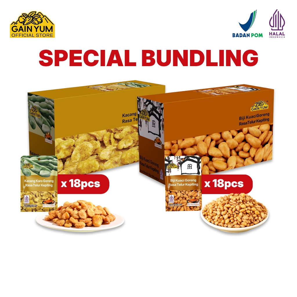 [ SPECIAL BUNDLING ] Gain Yum - Mix Kacang koro Rasa Telur Kepiting dan Kuaci Kupas Telur Kepiting B