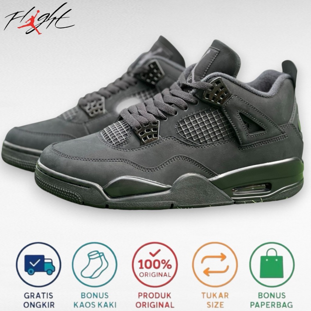 sepatu basket nik3 ari jordan 4 full black