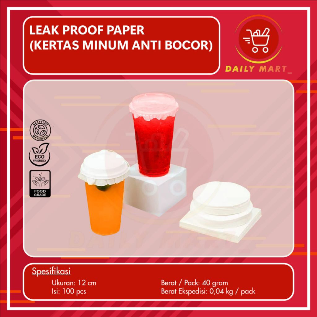 100pcs Kertas Anti Tumpah Kertas Tahan Bocor Tutup Minuman Cup Leak Proof Paper 12cm