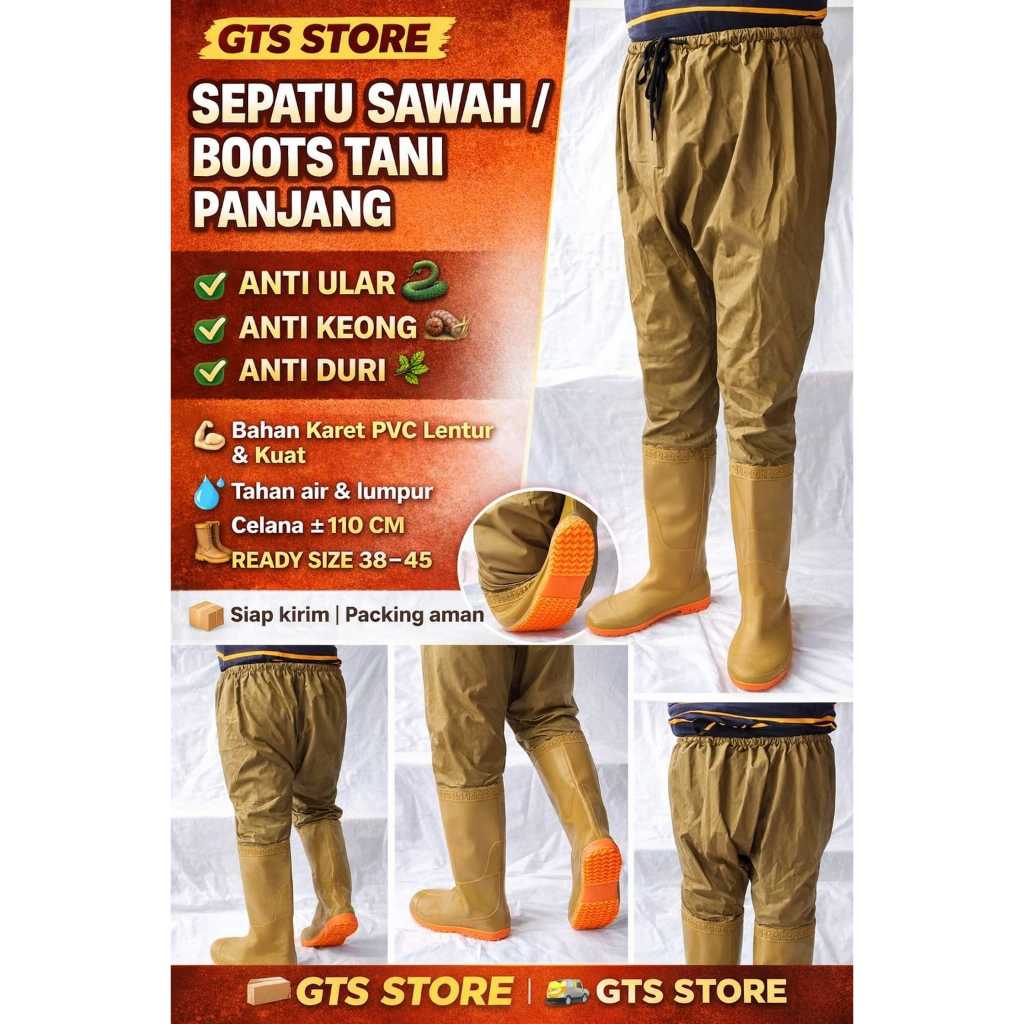 SEPATU BOOTS KARET CELANA PANJANG SEPINGGANG PETANI SAWAH ((110 cm )) SEPATU SAWAH BOOTS KARET SAWAH