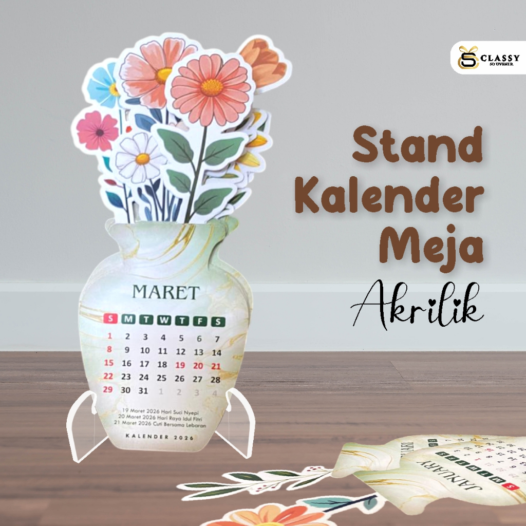 Stand Kalender Meja Akrilik Kalender Meja Vas Bunga Estetik Cocok untuk Kado & Dekor Siap Pakai