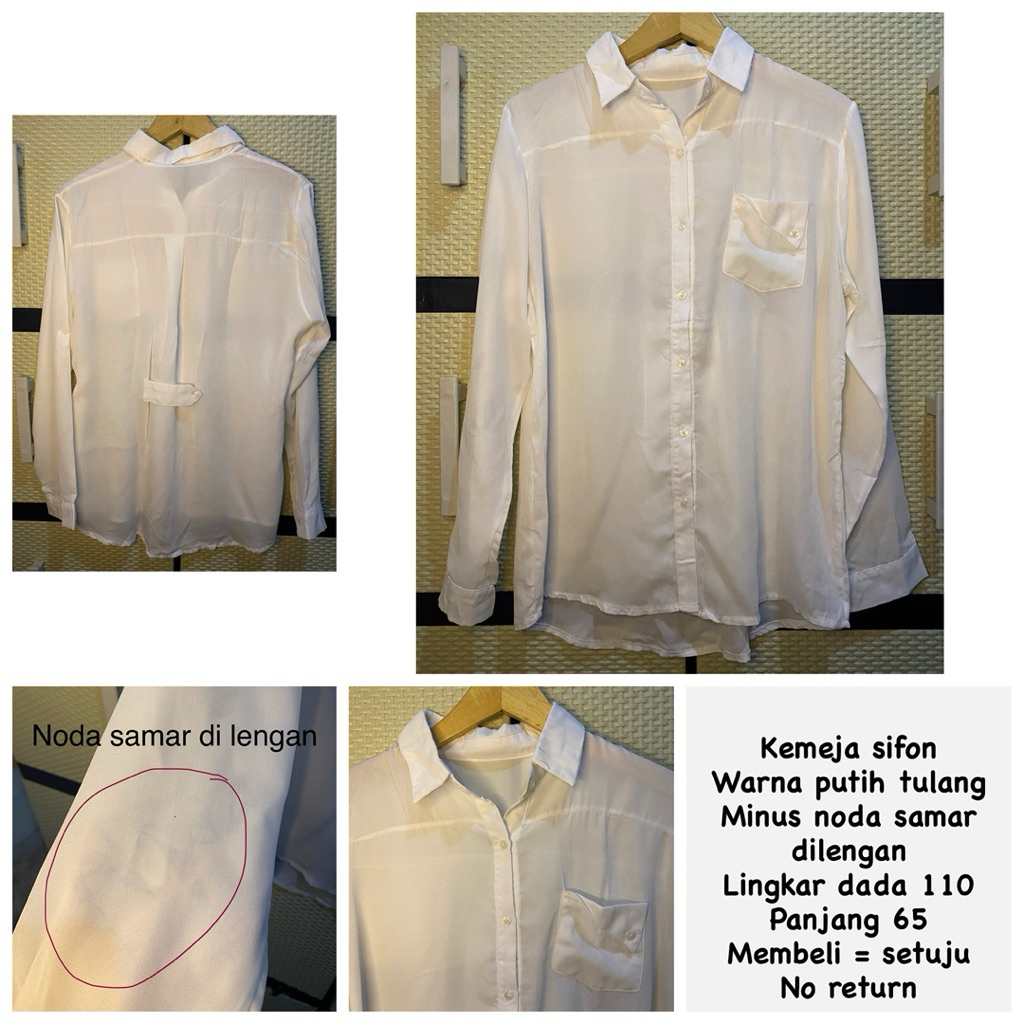 KEMEJA SIFON PUTIH TULANG JUMBO