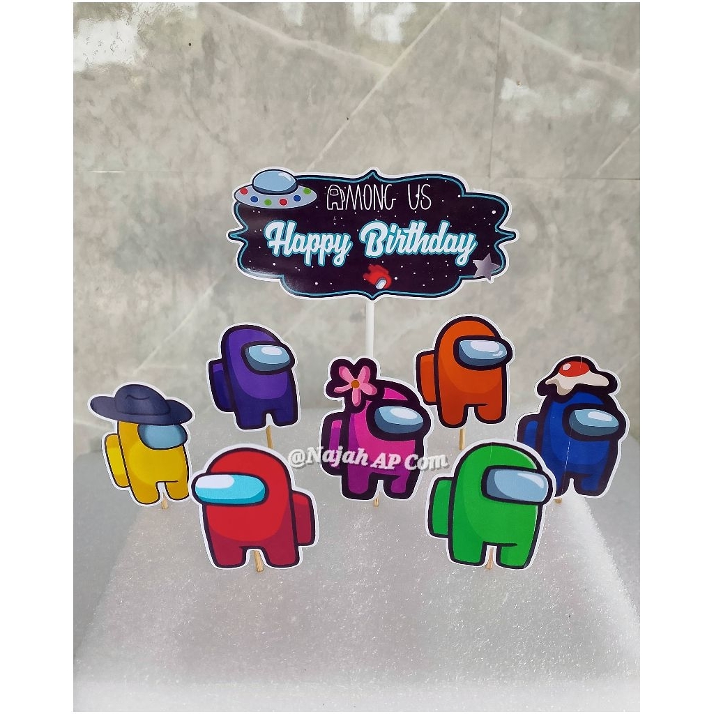 Topper Among Us / Topper cake karakter Among Us / Topper Happy Birthday / Topper kue Ulang Tahun