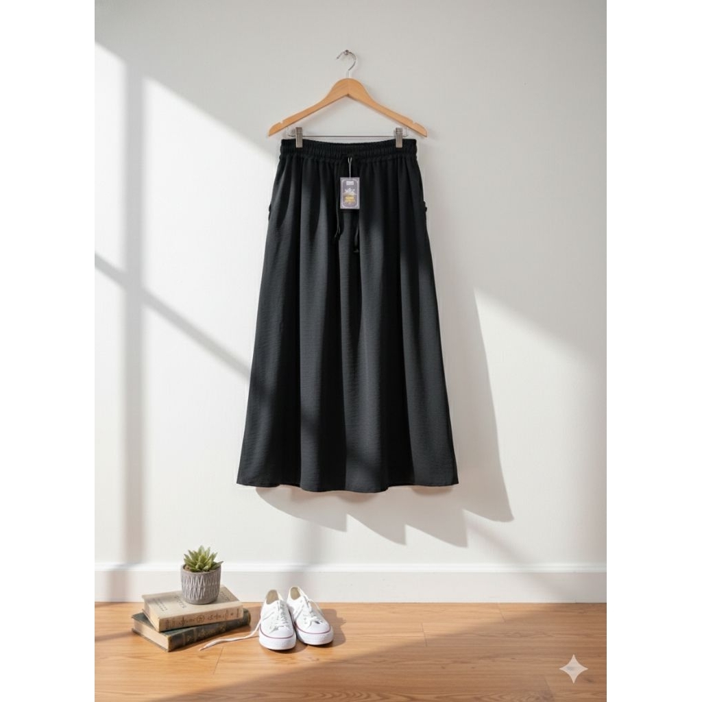 Rok hitam Crinkle Airflow elegan cantik