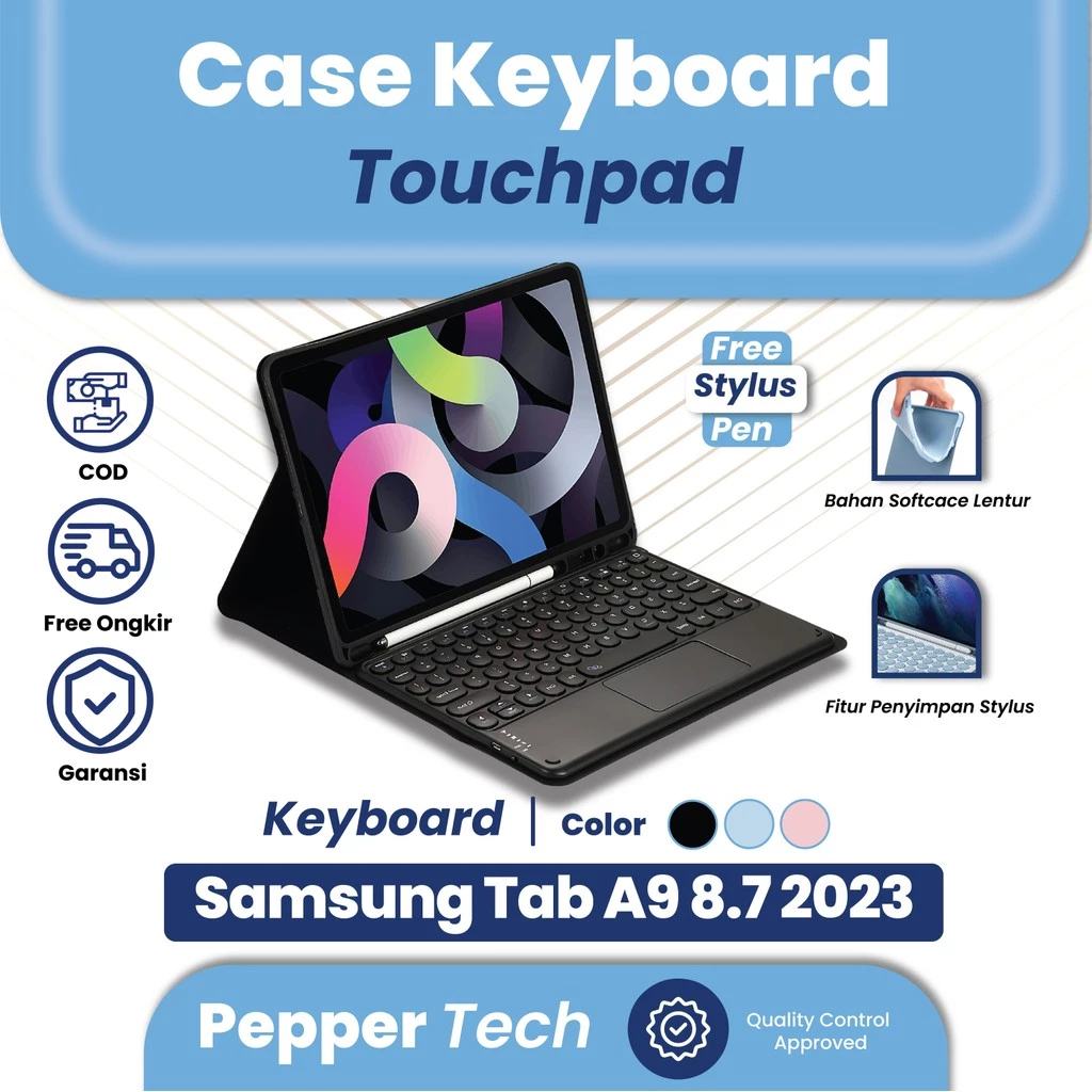 Peppertech Case Keyboard Samsung Tab A9 8.7 Inch 2023 Tab A11 8.7 Inch 2025 || Case Keyboard Wireles