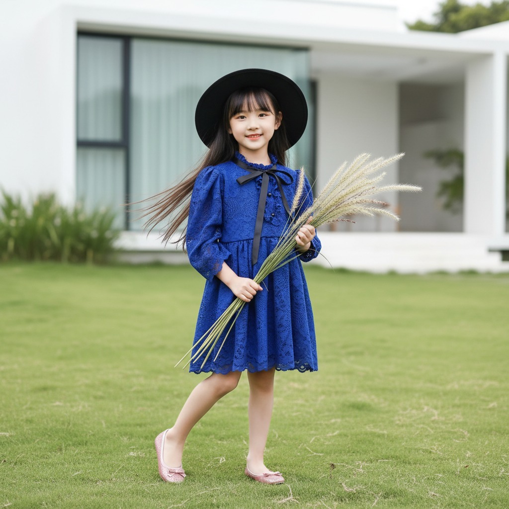 DRESS MADAM MOREEN ANAK WARNA BIRU ELEKTRIK /DRESS BROKAT ANAK/DRESS ANAK/DRESS NEWBORN/BAJU BAYI/KO