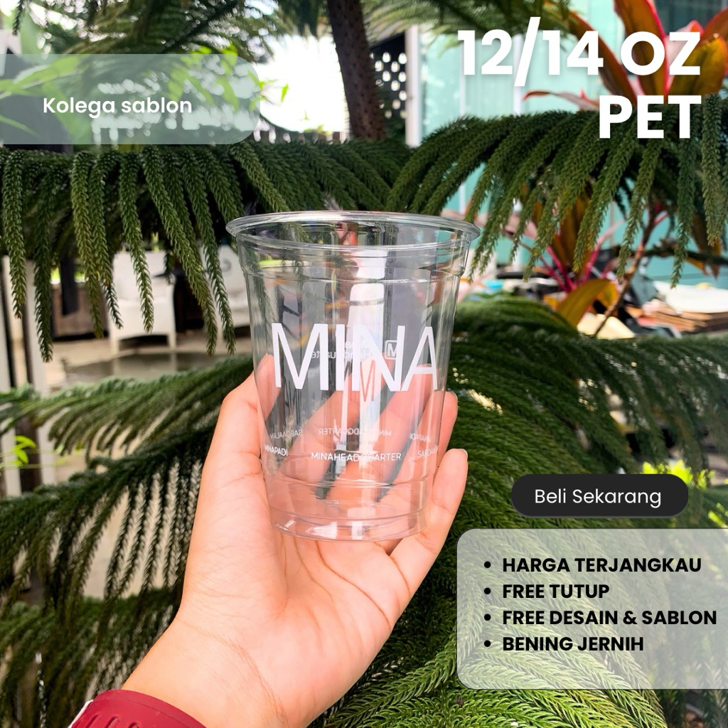 CUP MINUMAN ||cup PET + Tutup ||CUSTOM ||12oz/14oz 380ml || cup tebal , Cup Kopi Ice