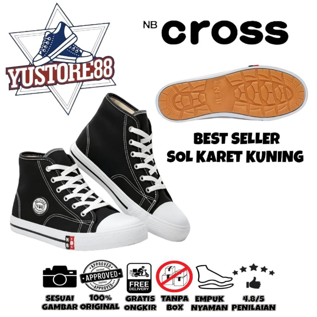 Sepatu Tinggi Sekolah NB CROSS (SOL KUNING) Sepatu SD SMP SMA KERJA KULIAH Pria Wanita TANPA BOX