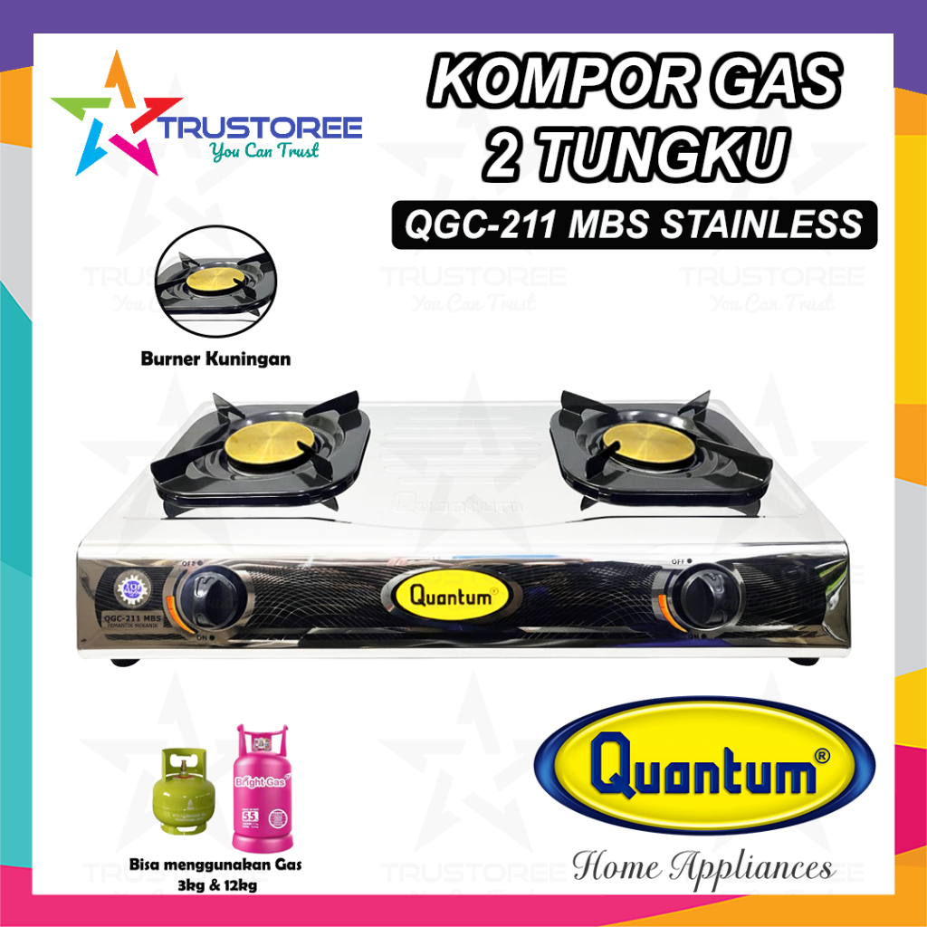 KOMPOR GAS QUANTUM 2 TUNGKU QGC-211 KUNINGAN / STAINLESS STELL