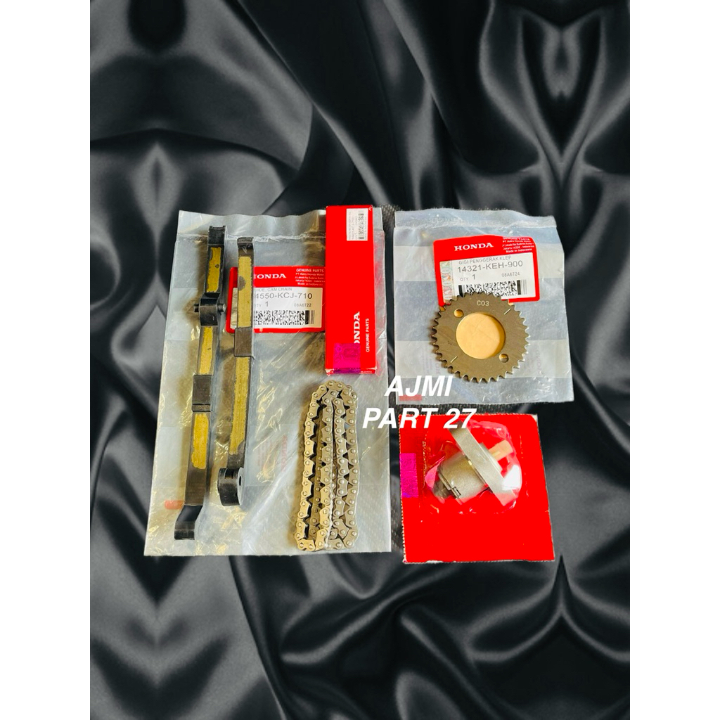 Paket 4 Aitem Rantai keteng+Tonjokan+Gigi Sentrik+Karet Tensioner Honda Tiger lama,Tiger Revo,Tiger 