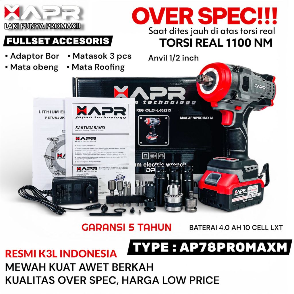PROMO GOKIL XAPR BOR IMPACT WRENCH JUMBO TIPE AP78PROMAXM NEW EDITION 1850nm garansi 5thn ORIGINAL X