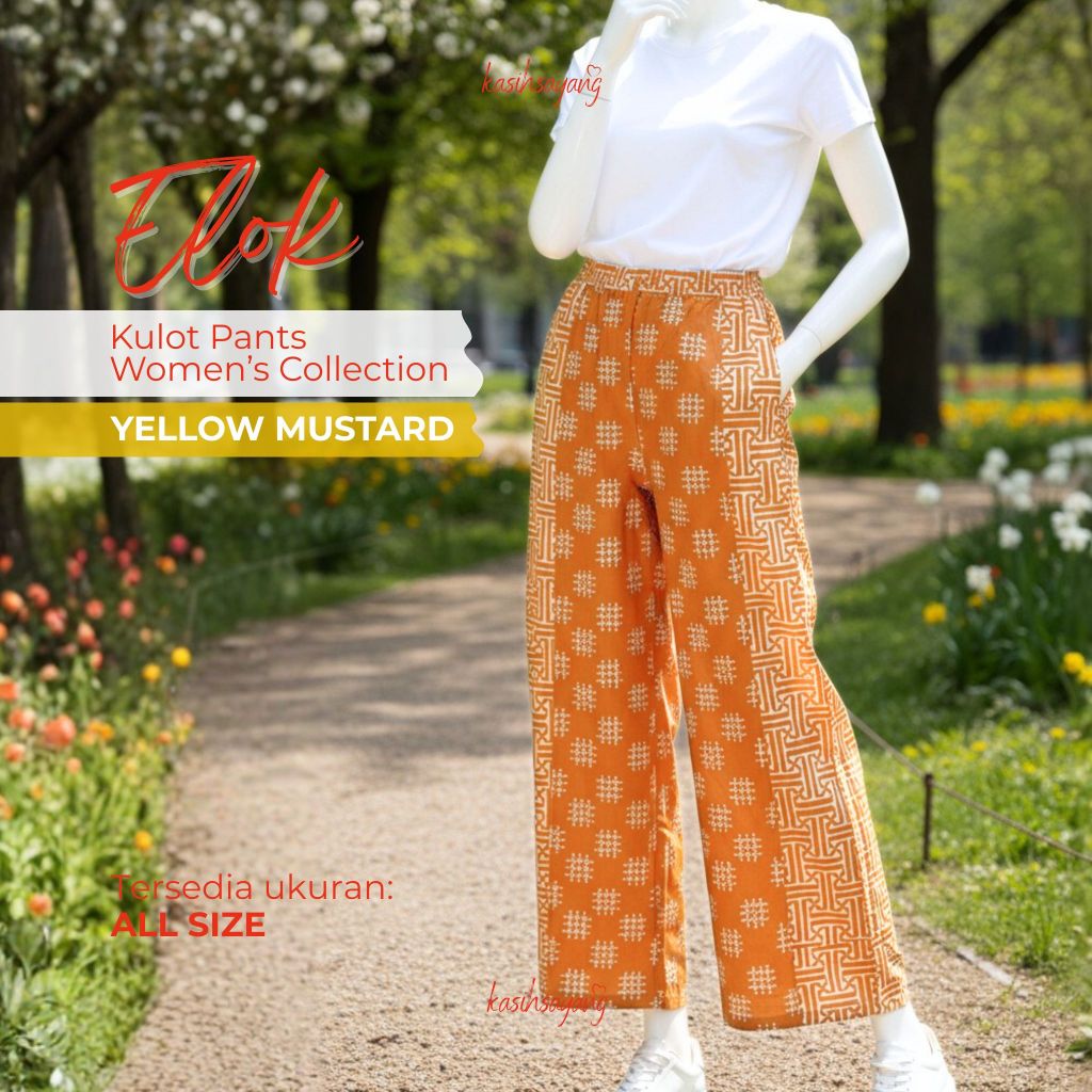 Celana Kulot Wanita Batik / Bawahan Batik / Warna YELLOW MUSTARD / ALL SIZE / Elok Collection