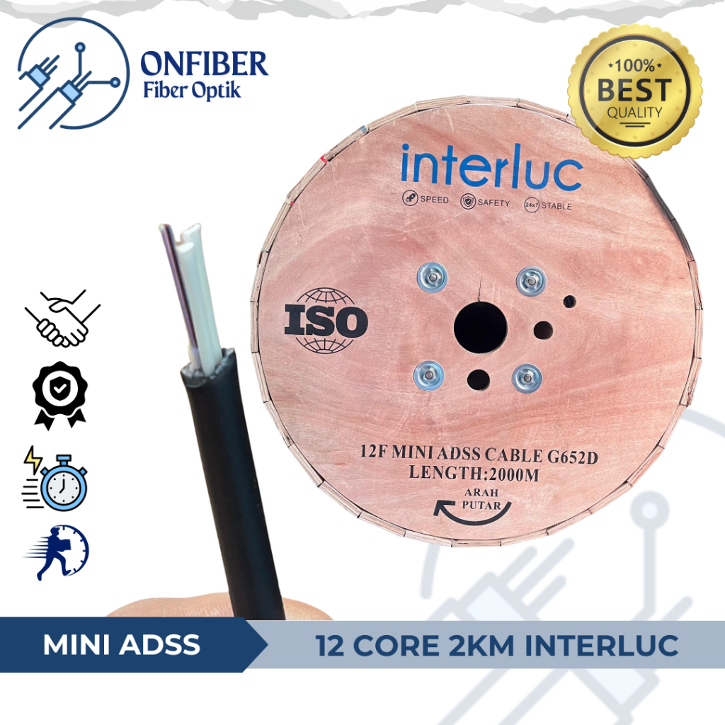 INTERLUC Mini ADSS 12 Core / KU 12 Core Mini ADSS Kabel Mini ADSS 12C 2KM G652D INTERLUC