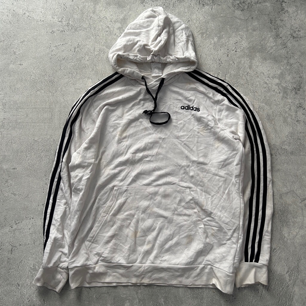 Adidas 3 Line Essentials Pullover Hoodie in white with black stripes
