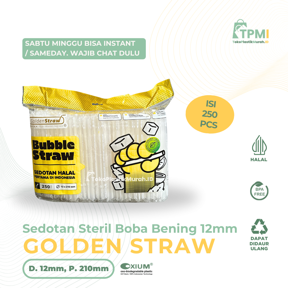[BISA INSTANT] SEDOTAN BOBA BENING STERIL 12mm | SEDOTAN BOBA | SEDOTAN BENING | GOLDEN STRAW 12MM