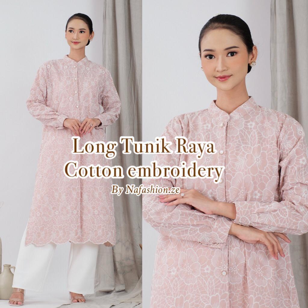 Long Tunik katun Bordir - Tunik Raya Katun embroidery Lebaran jumbo Panjang