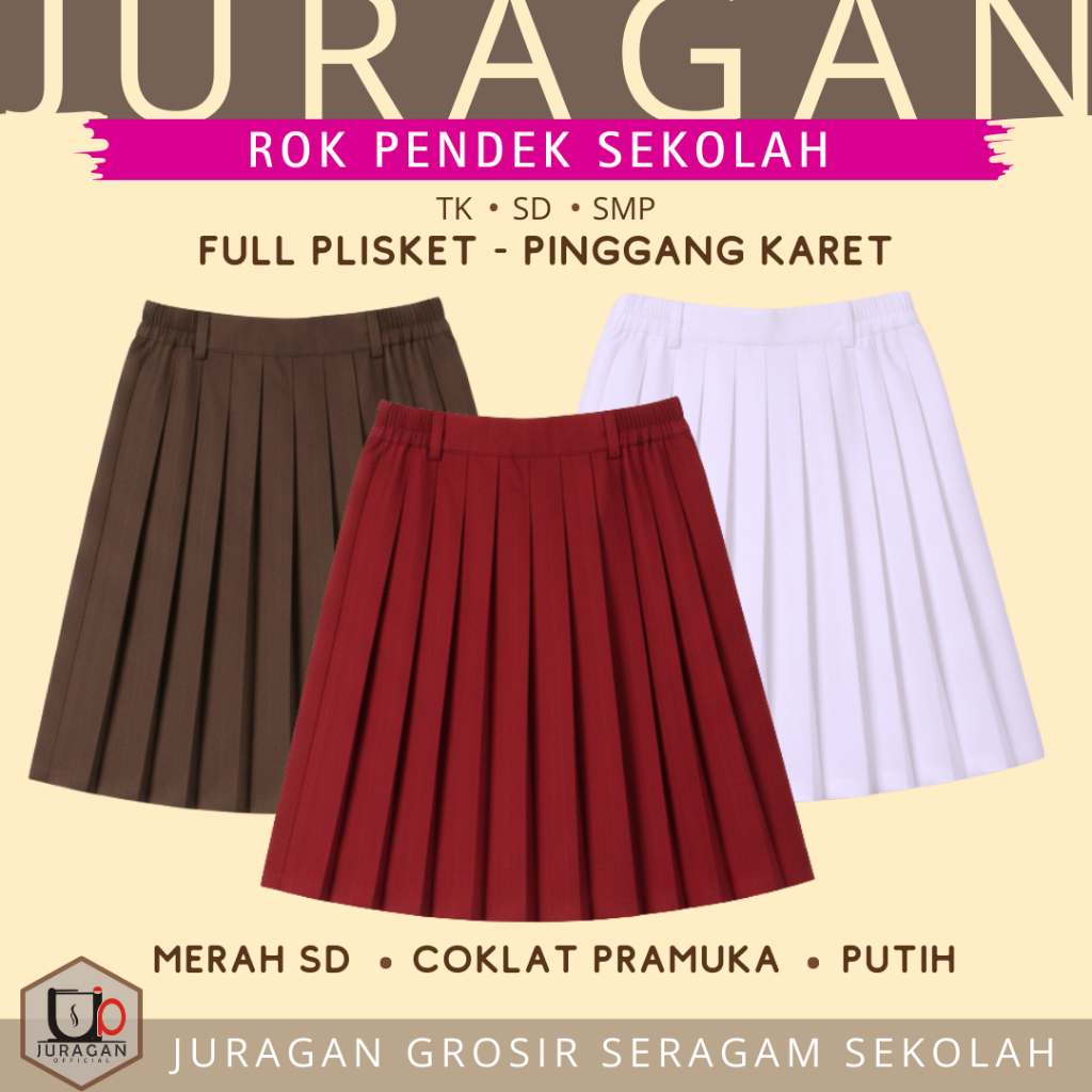JRG Rok Pendek Pliskit Rempel Seragam Sekolah SD Rok SD Pendek Rempel Rok SD Merah Pramuka Putih Bah