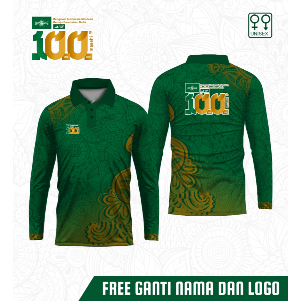 Atasan polo dewasa baju NU  Nahdlatul Ulama ke 100 kaos free custom lengan panjang