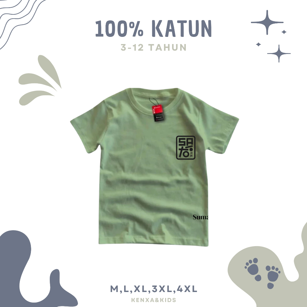KENXA&KIDS Kaos Anak Laki-Laki & Perempuan Katun Combed Usia 3-12 Tahun Motif Tulisan Jepang