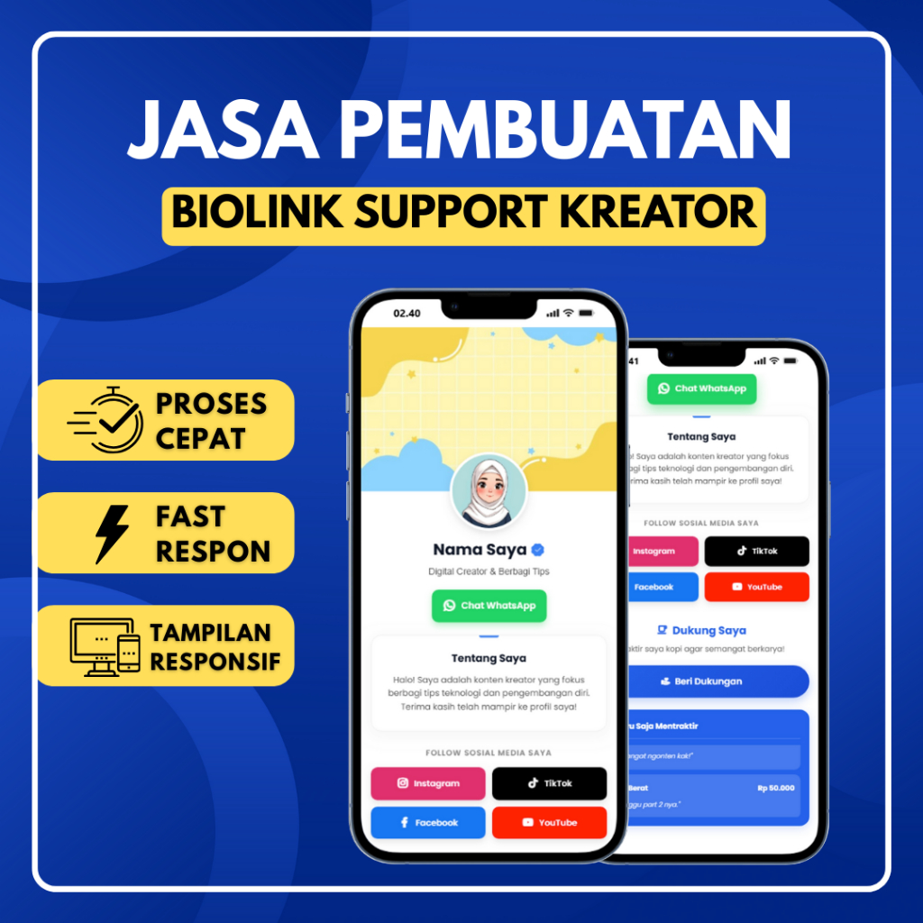 Jasa Pembuatan Biolink Support Kreator Profesional dengan Form WA | Jasa Biolink Pengerjaan Cepat Ha