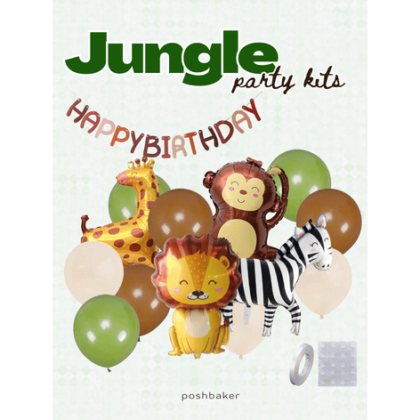 Party Kits Balon Hewan Hutan Dekorasi Tema Jungle Themed Decor Ballon Singa Jerapah Monyet Zebra Dek