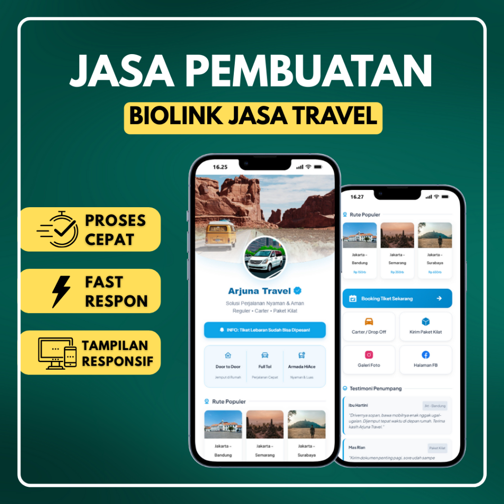 Jasa Pembuatan Biolink Travel Custom dengan Tombol WA Booking | Jasa Biolink Travel Pengerjaan Cepat