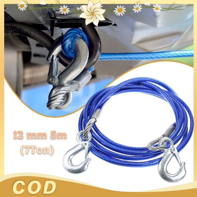 7 Ton Tali Derek Kawat Tebal 5 Meter × 12mm Tali Derek Mobil Untuk Lepas dari Lumpur Offroad