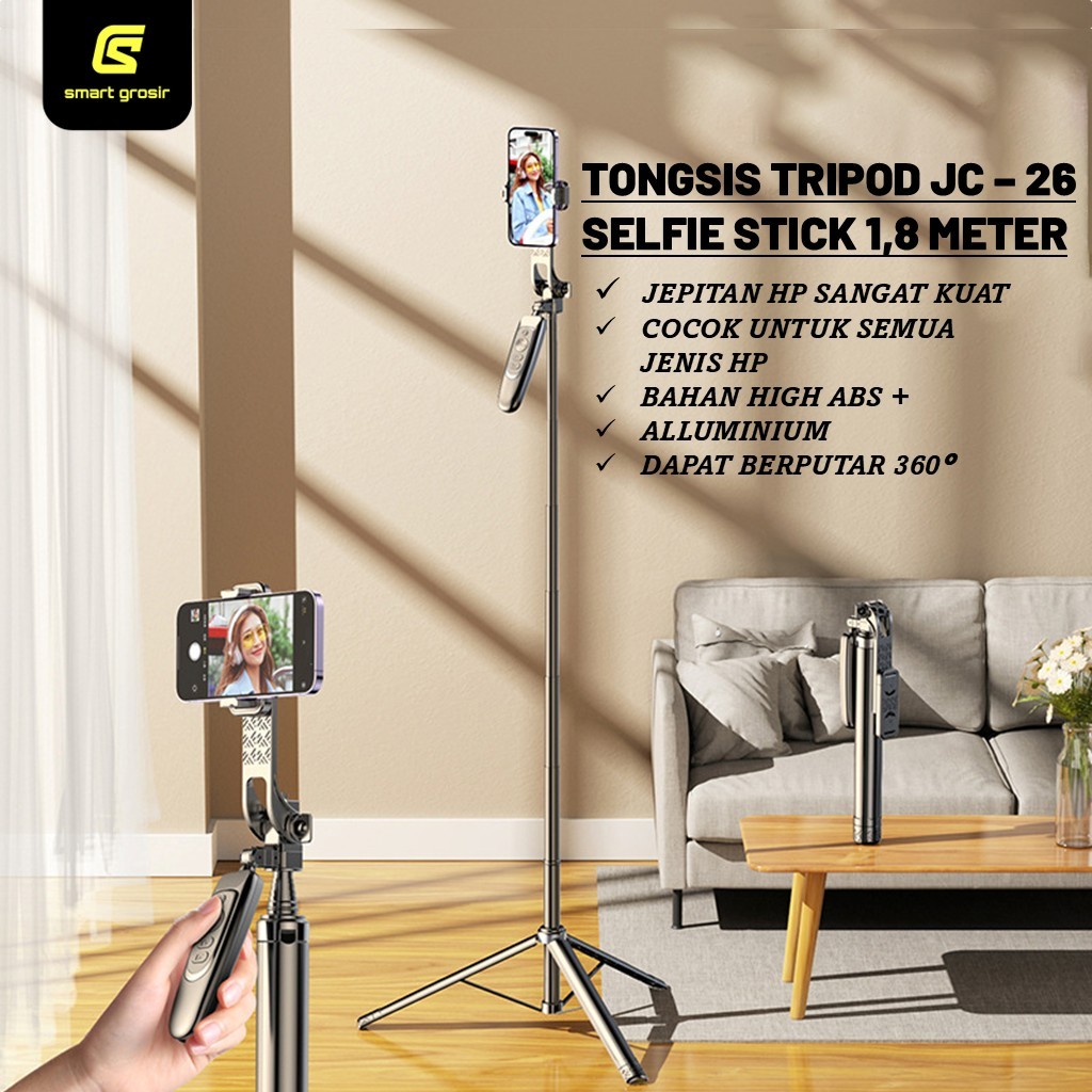 Tongsis Tripod JC -26 Stabilizer Hp 180cm 1,8 Meter Bluetooth 3 in 1 Selfie Stick Remote Handphone K