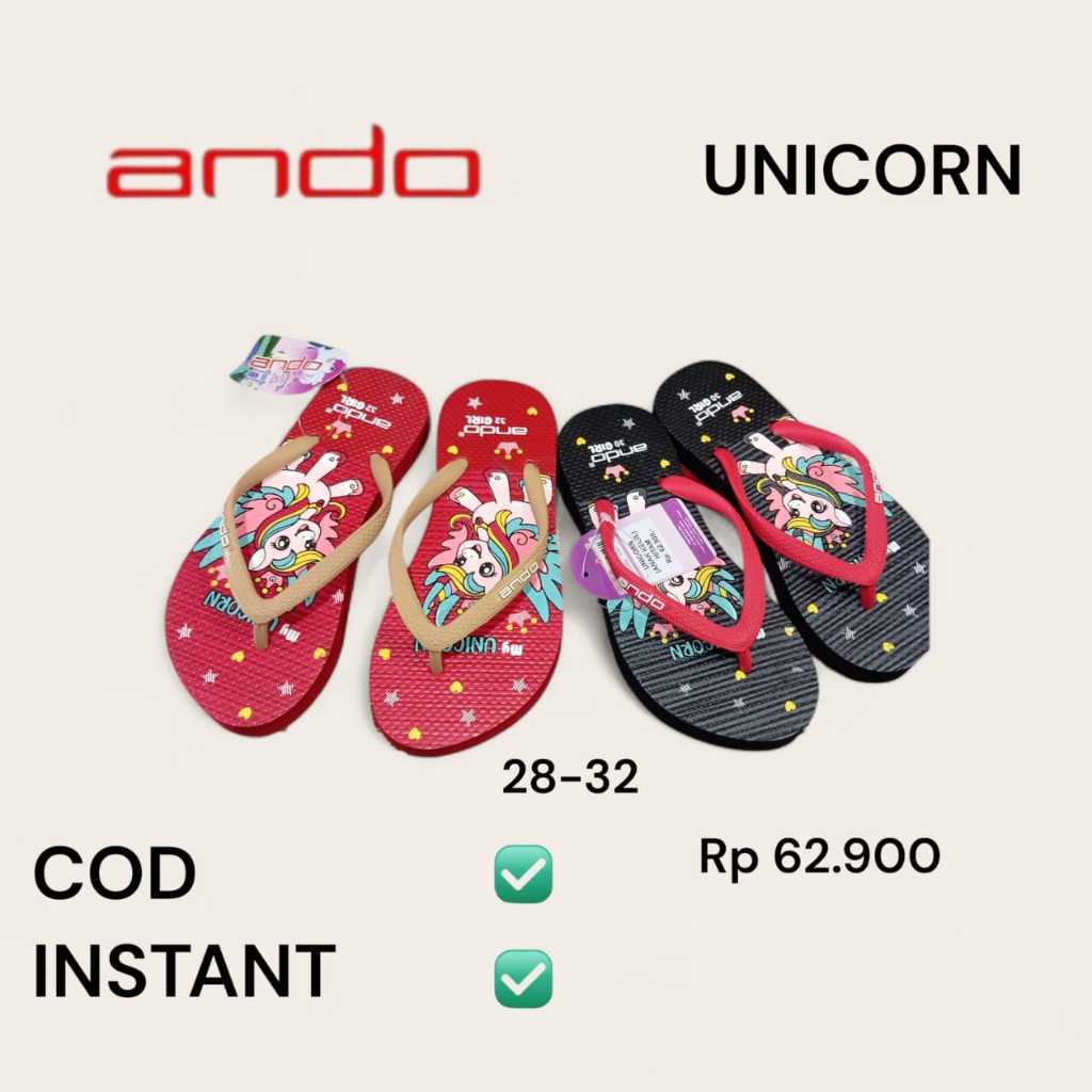 Ando Unicorn Sandal Ando Anak - Anak Cewek Sendal Wanita 28 - 32