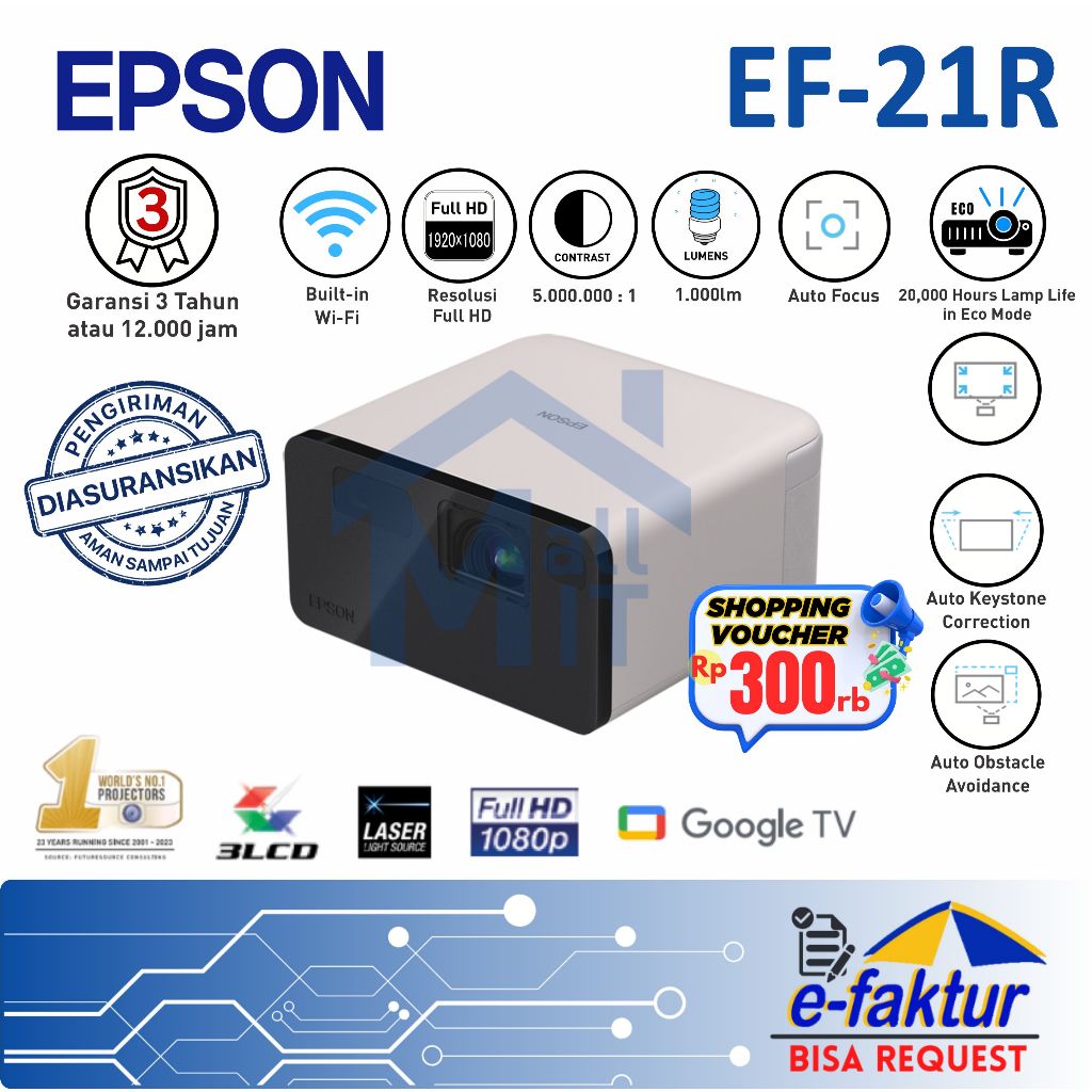 MALLIT EPSON Proyektor Laser EPSON EpiqVision Mini EF-21 EF-22 EF21 EF22 EF 21 22 Portable Projector