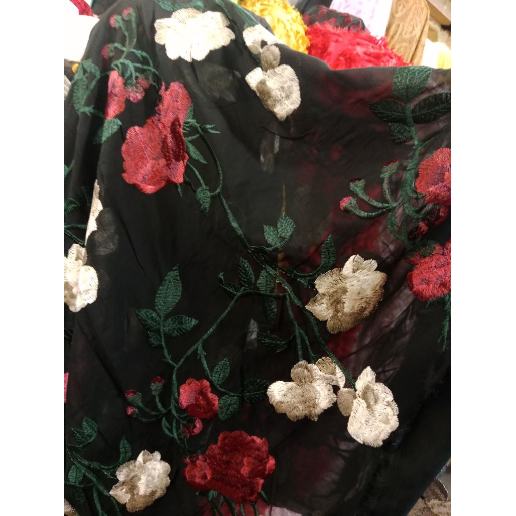 bahan kain Organza bordir twoton import garment Organza motif bunga bordir