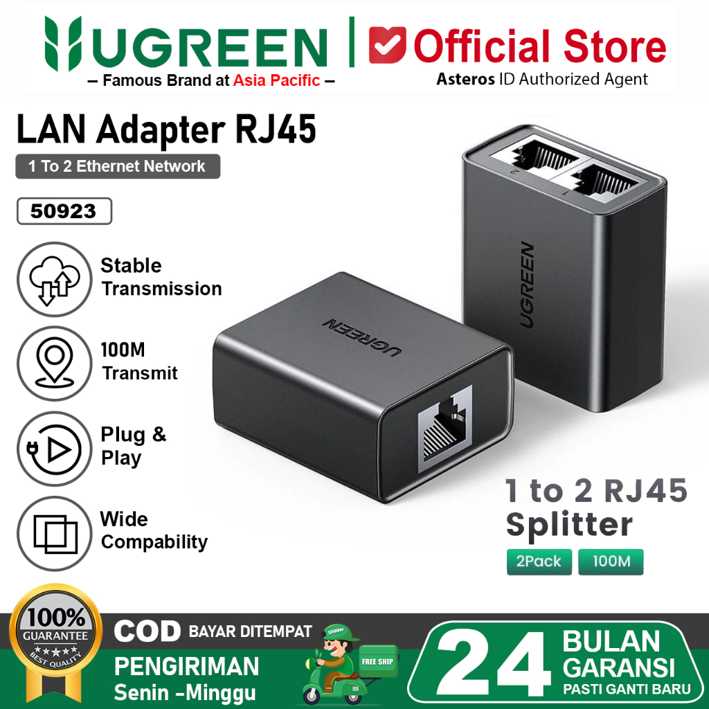 UGREEN Barel UTP RJ45 Konektor Sambungan Kabel Lan Cat5e Cat6 Anti Thunder