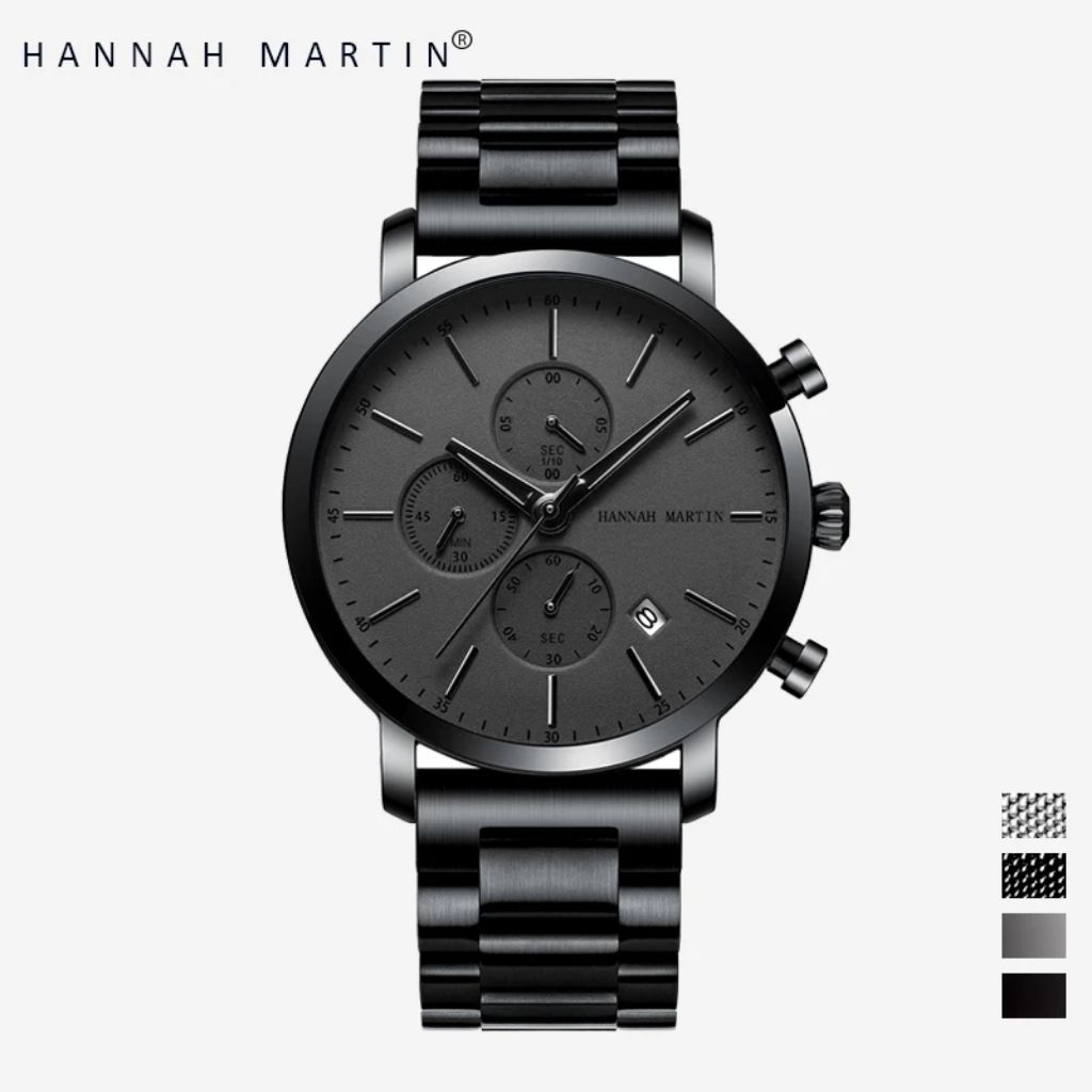 HANNAH MARTIN Jam Tangan Pria Quartz 100% Original Stainless Steel model 109 Kronograf Chronograph L