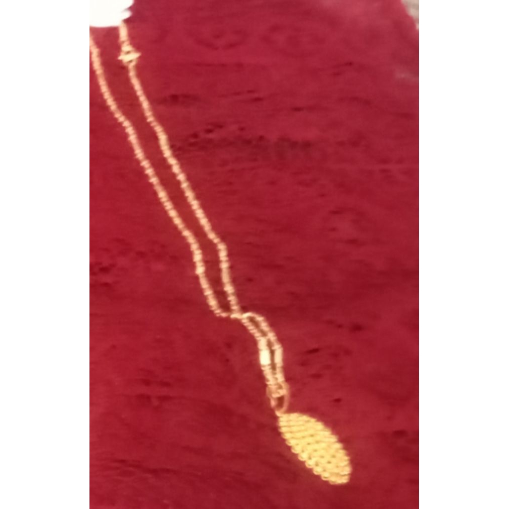 Kalung Panjang + Liontin Oval Kendari Warna Emas 24k Perhiasan Imitasi Wanita