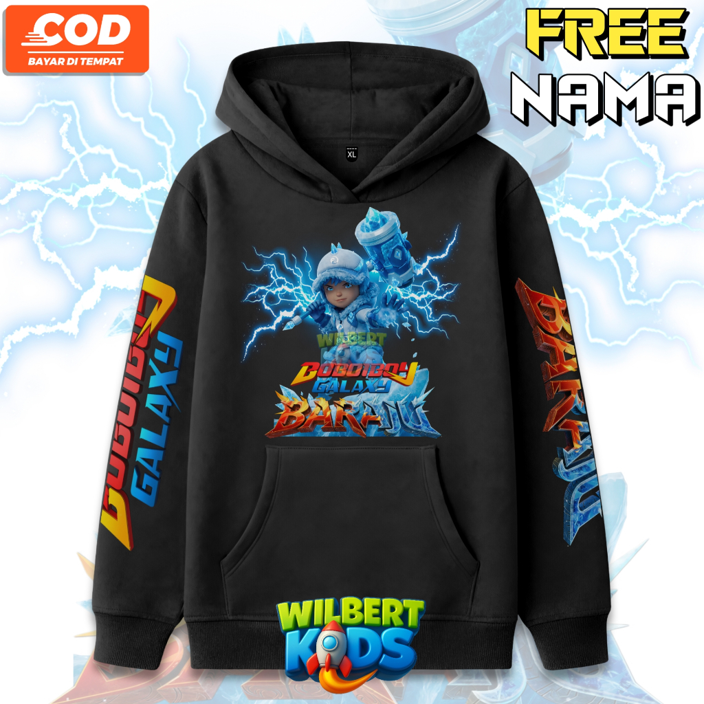 Hoodie Anak Boboiboy Elemental Blizzard Evolusi Ice / Jaket Anak Boboiboy Galaxy Baraju Free Nama