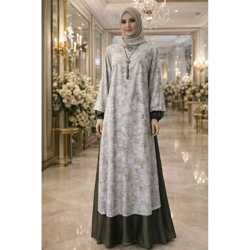 Gamis Malaysia Motif - Dress Muslim Terbaru - Gamis Motif Elegan - Baju Muslim Moderen - Gamis Malay