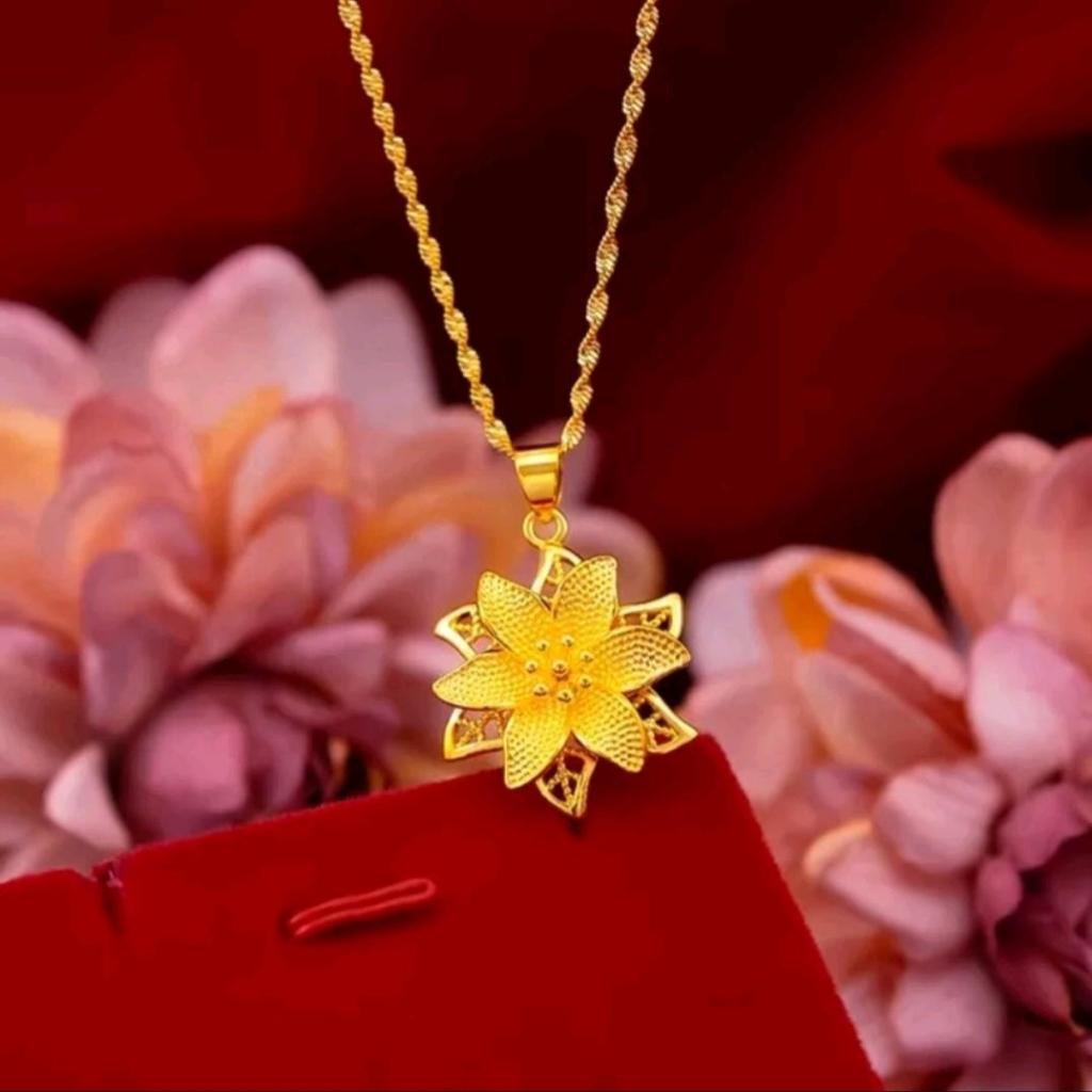 KALUNG WANITA TITANIUM MELINTIR MOTIF BUNGA KENDARI / Kalung Kendari