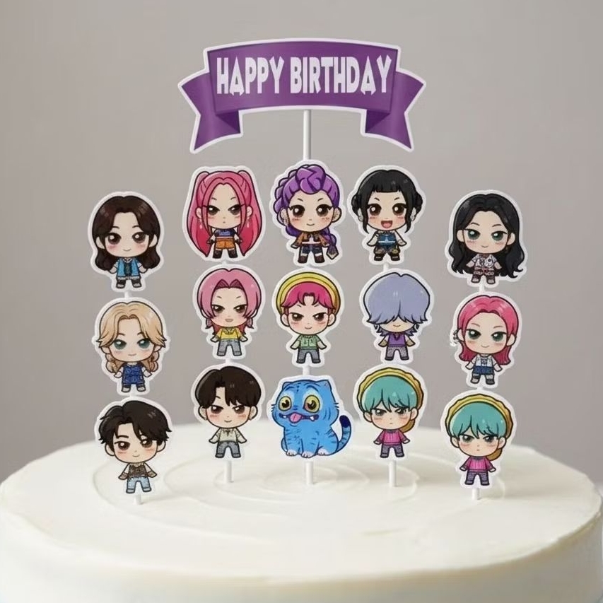 HIASAN KUE CUSTOM TOPPER ULTAH KPOP HUNTRX X SAJA BOYS TOPPER CAKE ULANG TAHUN